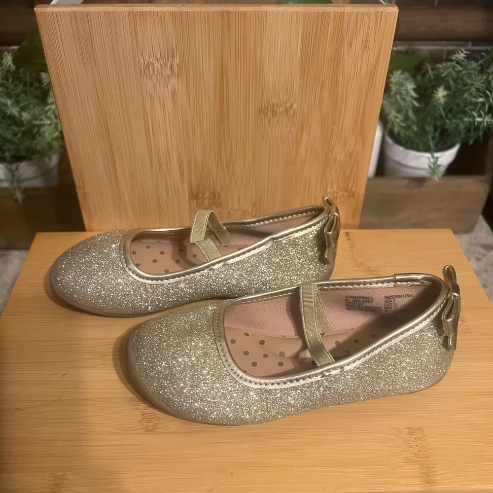 wonder nation Girls Glitter Slip-On Shoes in Gold - Picture 3 of 7